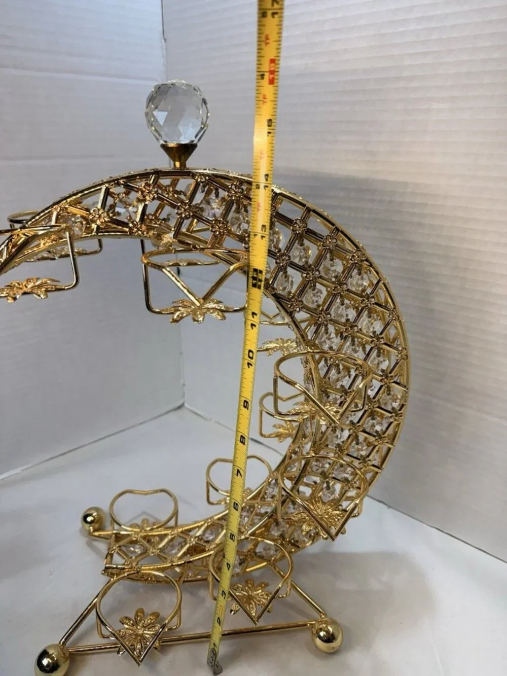 Gold Crystal Crescent Moon Arabic Qahwa Coffee Cup Holder Display Stand